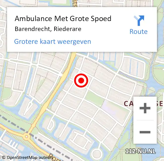 Locatie op kaart van de 112 melding: Ambulance Met Grote Spoed Naar Barendrecht, Riederare op 28 september 2022 16:03