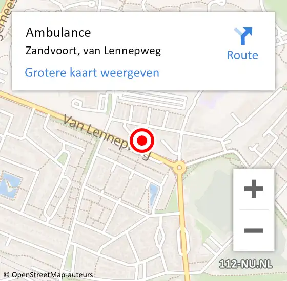 Locatie op kaart van de 112 melding: Ambulance Zandvoort, van Lennepweg op 28 september 2022 16:06