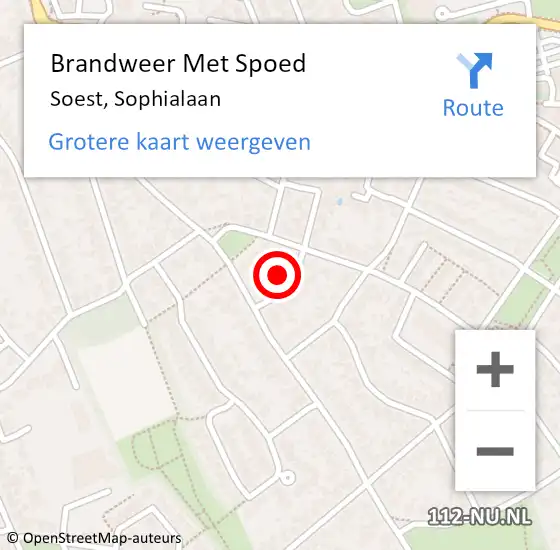 Locatie op kaart van de 112 melding: Brandweer Met Spoed Naar Soest, Sophialaan op 28 september 2022 16:10