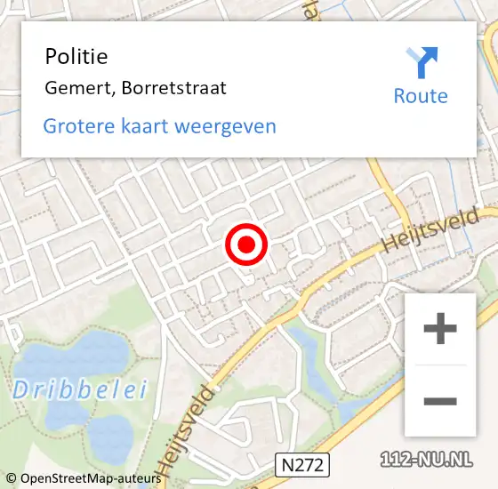 Locatie op kaart van de 112 melding: Politie Gemert, Borretstraat op 28 september 2022 16:11