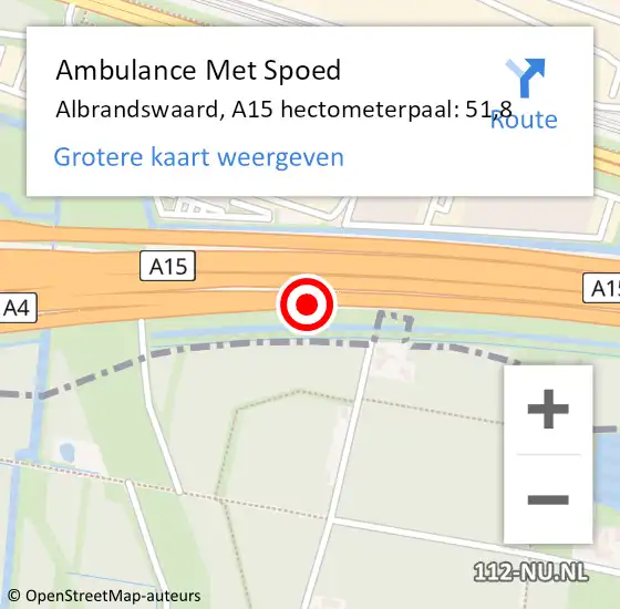 Locatie op kaart van de 112 melding: Ambulance Met Spoed Naar Albrandswaard, A15 hectometerpaal: 51,8 op 28 september 2022 16:11