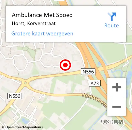 Locatie op kaart van de 112 melding: Ambulance Met Spoed Naar Horst, Korverstraat op 30 juli 2014 18:13