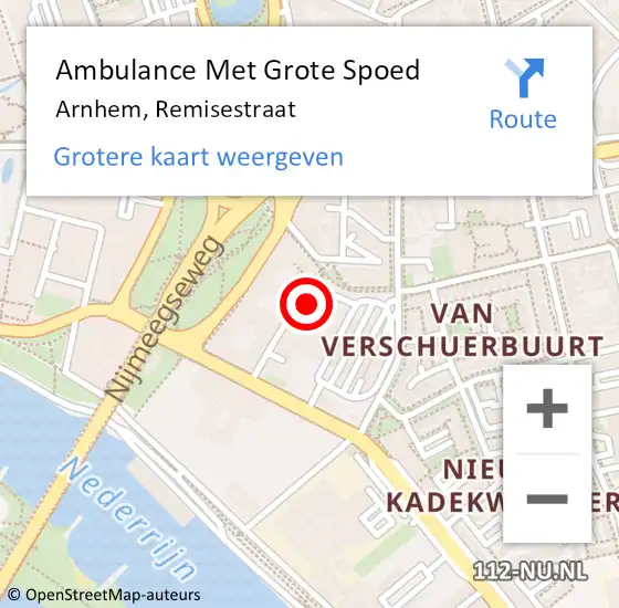 Locatie op kaart van de 112 melding: Ambulance Met Grote Spoed Naar Arnhem, Remisestraat op 28 september 2022 17:02