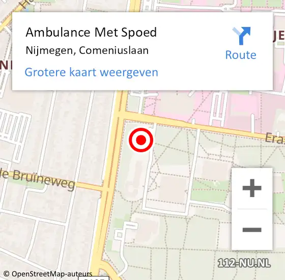 Locatie op kaart van de 112 melding: Ambulance Met Spoed Naar Nijmegen, Comeniuslaan op 28 september 2022 17:06