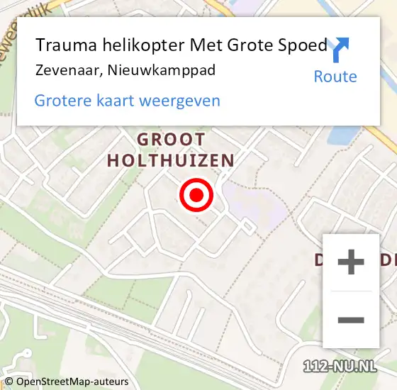 Locatie op kaart van de 112 melding: Trauma helikopter Met Grote Spoed Naar Zevenaar, Nieuwkamppad op 28 september 2022 18:16