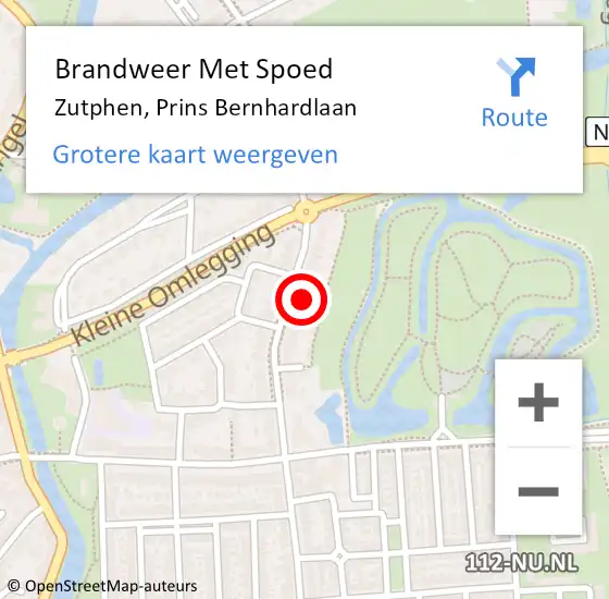 Locatie op kaart van de 112 melding: Brandweer Met Spoed Naar Zutphen, Prins Bernhardlaan op 28 september 2022 18:20