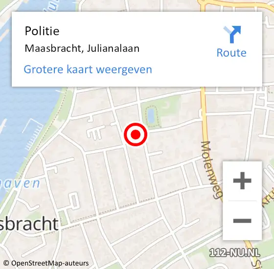 Locatie op kaart van de 112 melding: Politie Maasbracht, Julianalaan op 28 september 2022 18:30