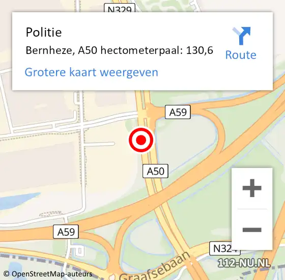 Locatie op kaart van de 112 melding: Politie Bernheze, A50 hectometerpaal: 130,6 op 28 september 2022 18:36