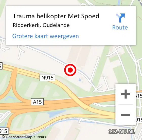 Locatie op kaart van de 112 melding: Trauma helikopter Met Spoed Naar Ridderkerk, Oudelande op 28 september 2022 18:50