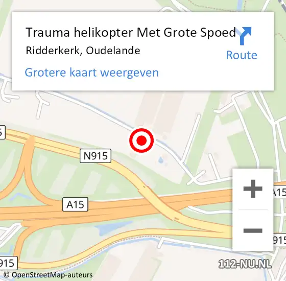 Locatie op kaart van de 112 melding: Trauma helikopter Met Grote Spoed Naar Ridderkerk, Oudelande op 28 september 2022 18:52