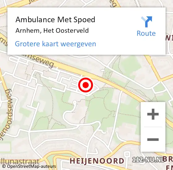 Locatie op kaart van de 112 melding: Ambulance Met Spoed Naar Arnhem, Het Oosterveld op 28 september 2022 18:58