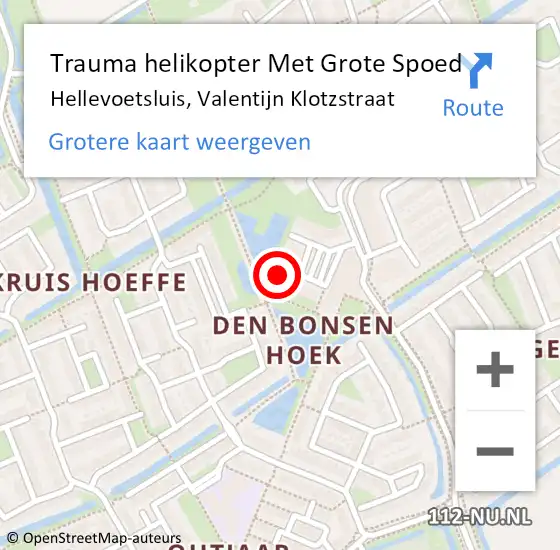 Locatie op kaart van de 112 melding: Trauma helikopter Met Grote Spoed Naar Hellevoetsluis, Valentijn Klotzstraat op 28 september 2022 19:07