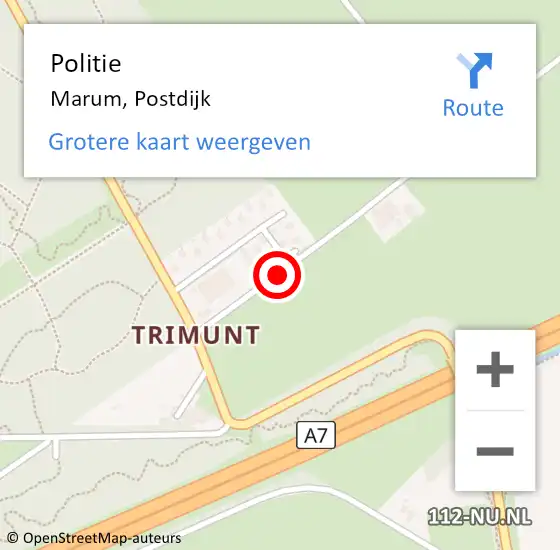 Locatie op kaart van de 112 melding: Politie Marum, Postdijk op 28 september 2022 19:21