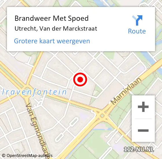 Locatie op kaart van de 112 melding: Brandweer Met Spoed Naar Utrecht, Van der Marckstraat op 28 september 2022 19:31
