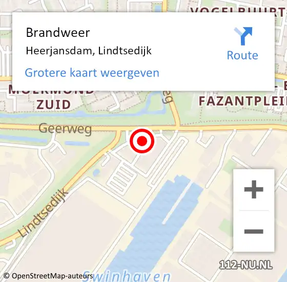 Locatie op kaart van de 112 melding: Brandweer Heerjansdam, Lindtsedijk op 28 september 2022 19:34