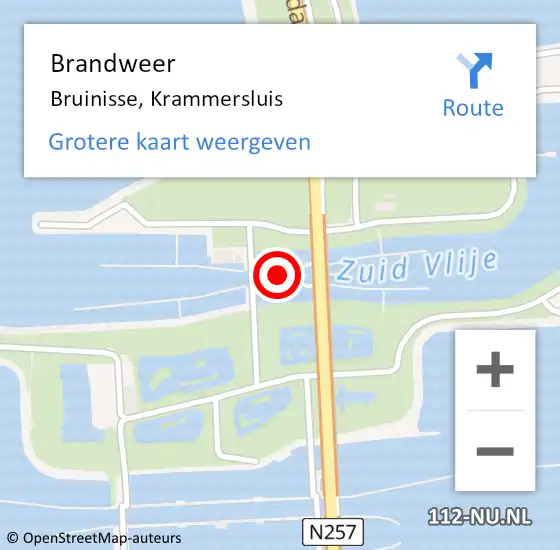 Locatie op kaart van de 112 melding: Brandweer Bruinisse, Krammersluis op 28 september 2022 19:38