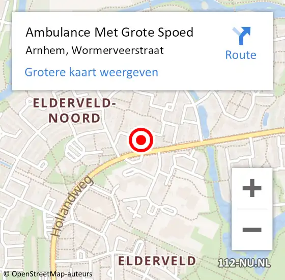 Locatie op kaart van de 112 melding: Ambulance Met Grote Spoed Naar Arnhem, Wormerveerstraat op 28 september 2022 19:50