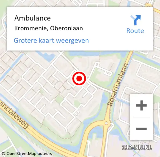 Locatie op kaart van de 112 melding: Ambulance Krommenie, Oberonlaan op 28 september 2022 20:38