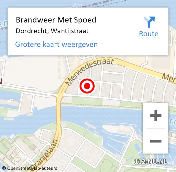 Locatie op kaart van de 112 melding: Brandweer Met Spoed Naar Dordrecht, Wantijstraat op 28 september 2022 20:42