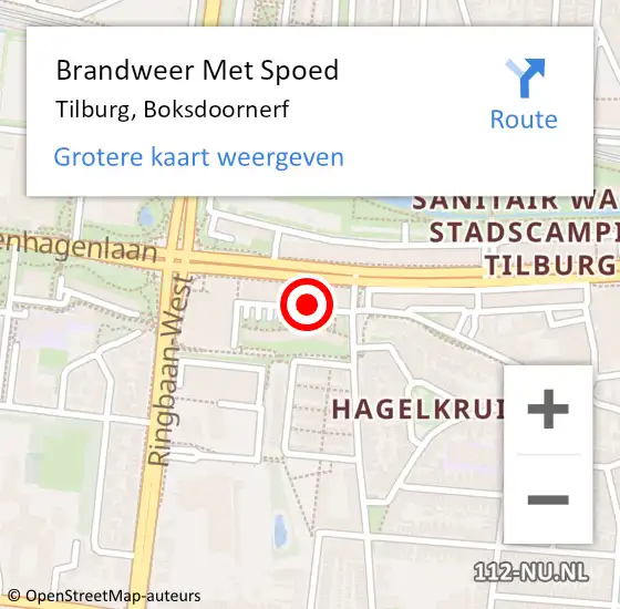 Locatie op kaart van de 112 melding: Brandweer Met Spoed Naar Tilburg, Boksdoornerf op 28 september 2022 20:53