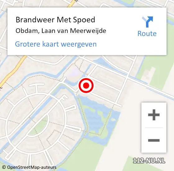 Locatie op kaart van de 112 melding: Brandweer Met Spoed Naar Obdam, Laan van Meerweijde op 28 september 2022 20:57