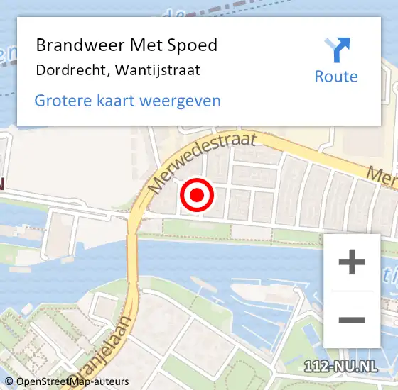 Locatie op kaart van de 112 melding: Brandweer Met Spoed Naar Dordrecht, Wantijstraat op 28 september 2022 21:08