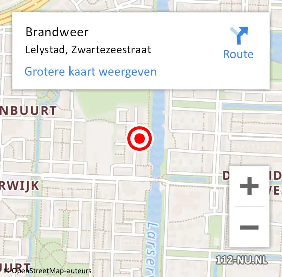 Locatie op kaart van de 112 melding: Brandweer Lelystad, Zwartezeestraat op 28 september 2022 21:10