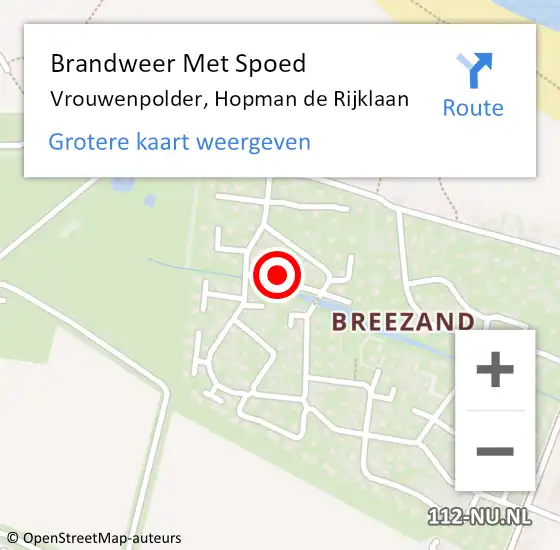 Locatie op kaart van de 112 melding: Brandweer Met Spoed Naar Vrouwenpolder, Hopman de Rijklaan op 28 september 2022 21:24