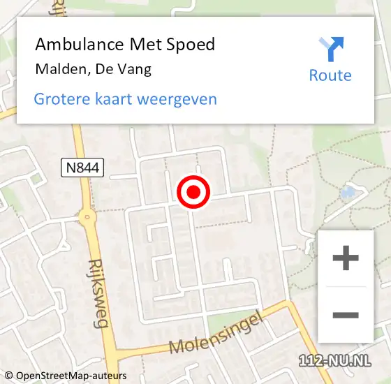 Locatie op kaart van de 112 melding: Ambulance Met Spoed Naar Malden, De Vang op 28 september 2022 21:38