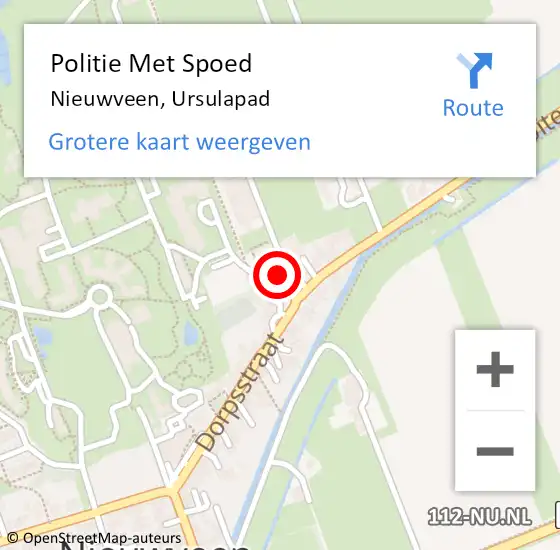 Locatie op kaart van de 112 melding: Politie Met Spoed Naar Nieuwveen, Ursulapad op 28 september 2022 22:00