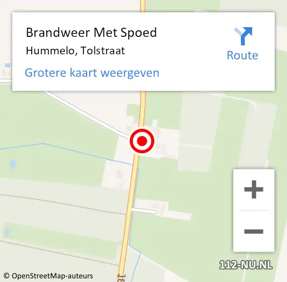 Locatie op kaart van de 112 melding: Brandweer Met Spoed Naar Hummelo, Tolstraat op 30 juli 2014 18:52