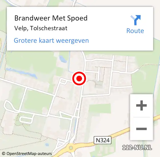 Locatie op kaart van de 112 melding: Brandweer Met Spoed Naar Velp, Tolschestraat op 28 september 2022 23:01