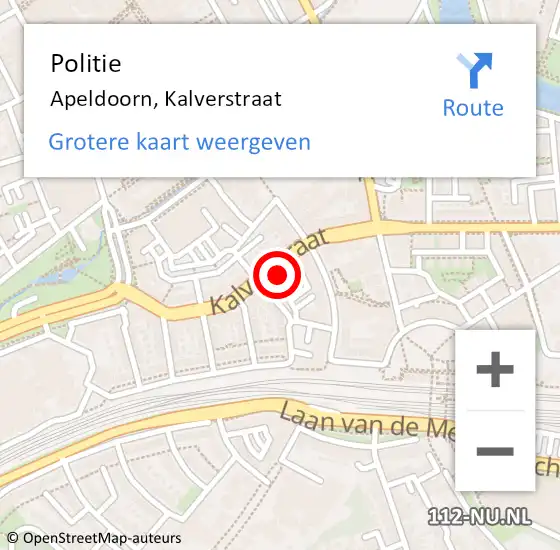 Locatie op kaart van de 112 melding: Politie Apeldoorn, Kalverstraat op 28 september 2022 23:06