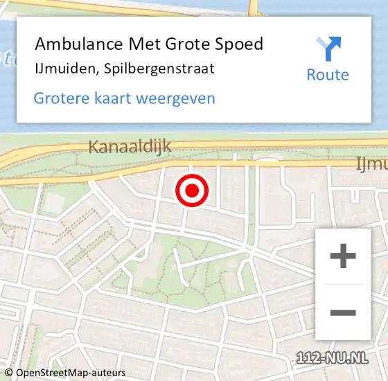 Locatie op kaart van de 112 melding: Ambulance Met Grote Spoed Naar IJmuiden, Spilbergenstraat op 28 september 2022 23:10