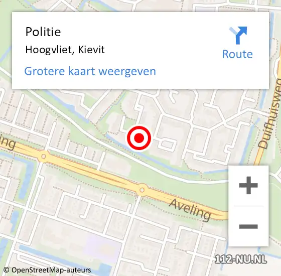 Locatie op kaart van de 112 melding: Politie Hoogvliet, Kievit op 29 september 2022 00:09