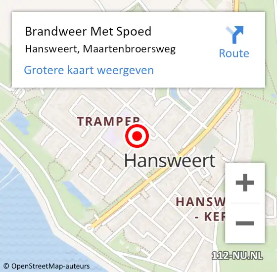 Locatie op kaart van de 112 melding: Brandweer Met Spoed Naar Hansweert, Maartenbroersweg op 29 september 2022 00:13