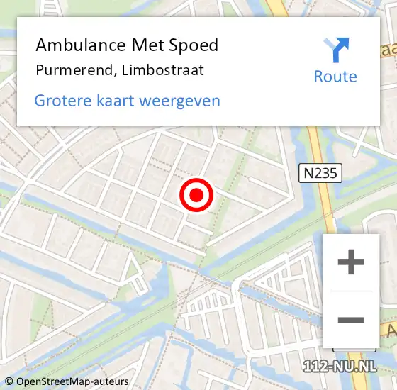 Locatie op kaart van de 112 melding: Ambulance Met Spoed Naar Purmerend, Limbostraat op 29 september 2022 00:58