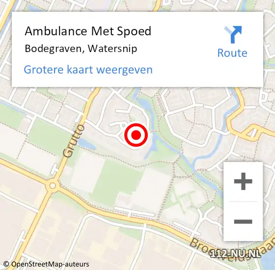 Locatie op kaart van de 112 melding: Ambulance Met Spoed Naar Bodegraven, Watersnip op 29 september 2022 02:06