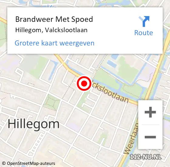 Locatie op kaart van de 112 melding: Brandweer Met Spoed Naar Hillegom, Valckslootlaan op 29 september 2022 03:21