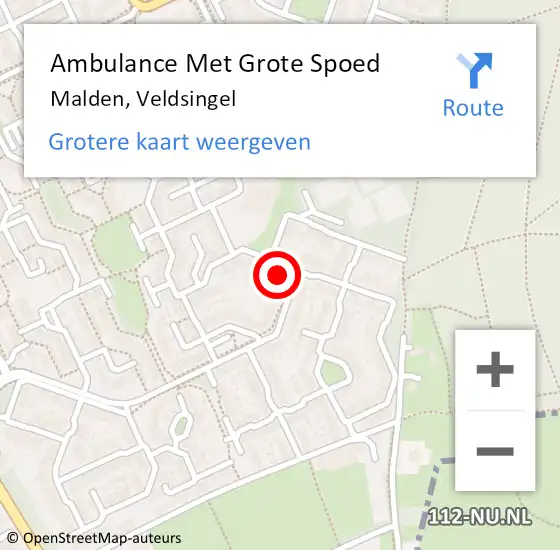 Locatie op kaart van de 112 melding: Ambulance Met Grote Spoed Naar Malden, Veldsingel op 29 september 2022 03:53