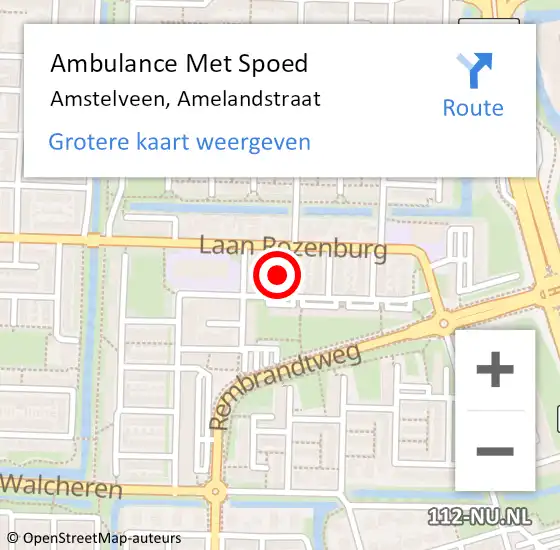 Locatie op kaart van de 112 melding: Ambulance Met Spoed Naar Amstelveen, Amelandstraat op 29 september 2022 07:11