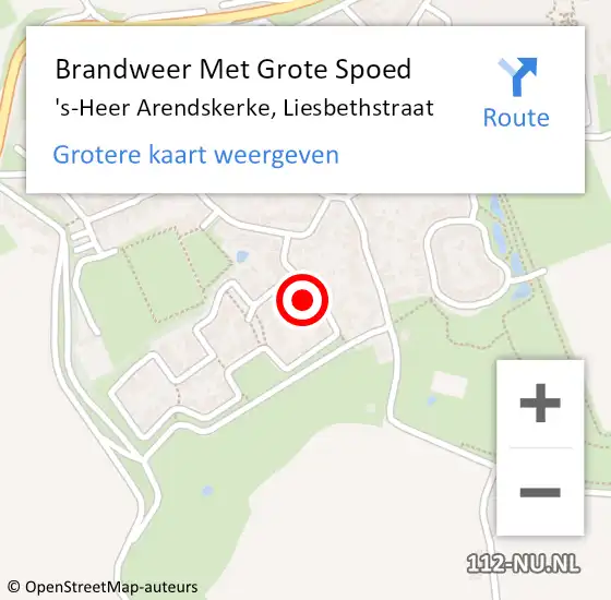 Locatie op kaart van de 112 melding: Brandweer Met Grote Spoed Naar 's-Heer Arendskerke, Liesbethstraat op 29 september 2022 07:25