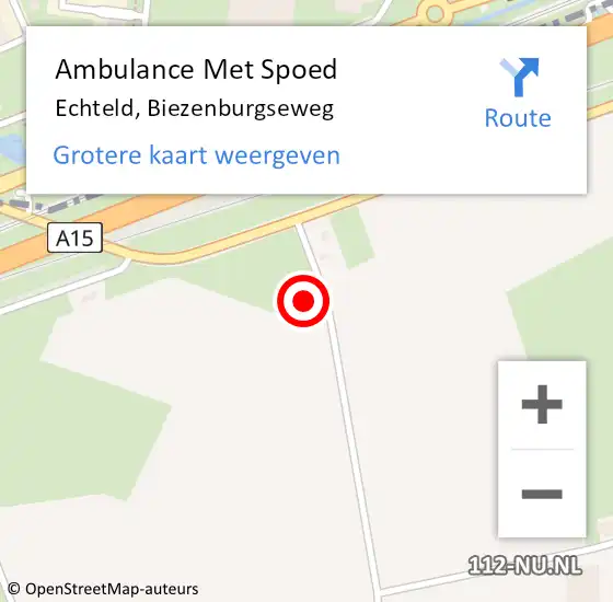 Locatie op kaart van de 112 melding: Ambulance Met Spoed Naar Echteld, Biezenburgseweg op 29 september 2022 07:50