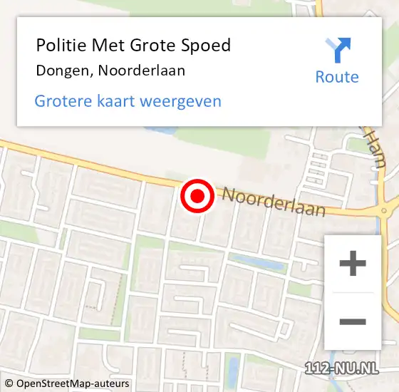 Locatie op kaart van de 112 melding: Politie Met Grote Spoed Naar Dongen, Noorderlaan op 29 september 2022 08:16