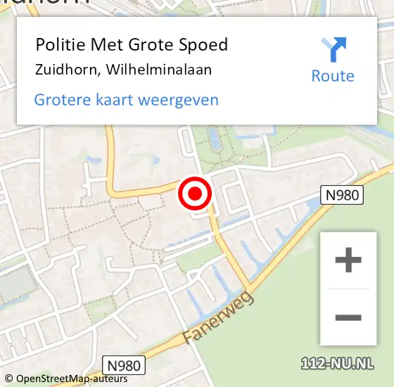 Locatie op kaart van de 112 melding: Politie Met Grote Spoed Naar Zuidhorn, Wilhelminalaan op 29 september 2022 08:25