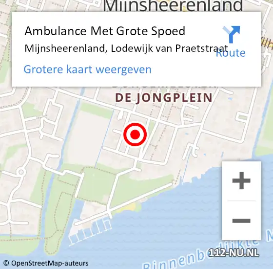 Locatie op kaart van de 112 melding: Ambulance Met Grote Spoed Naar Mijnsheerenland, Lodewijk van Praetstraat op 29 september 2022 08:29
