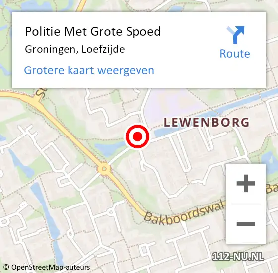 Locatie op kaart van de 112 melding: Politie Met Grote Spoed Naar Groningen, Loefzijde op 29 september 2022 08:57