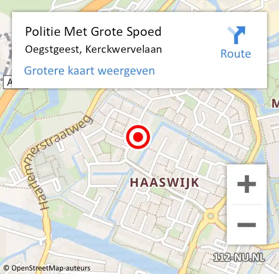 Locatie op kaart van de 112 melding: Politie Met Grote Spoed Naar Oegstgeest, Kerckwervelaan op 29 september 2022 09:17