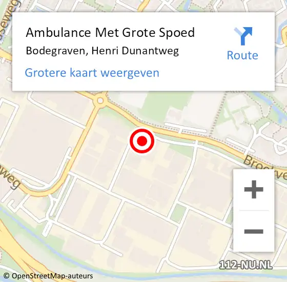 Locatie op kaart van de 112 melding: Ambulance Met Grote Spoed Naar Bodegraven, Henri Dunantweg op 29 september 2022 09:19