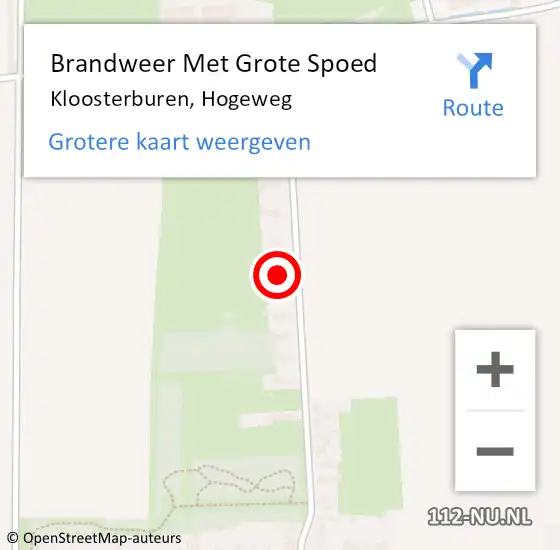 Locatie op kaart van de 112 melding: Brandweer Met Grote Spoed Naar Kloosterburen, Hogeweg op 29 september 2022 09:22